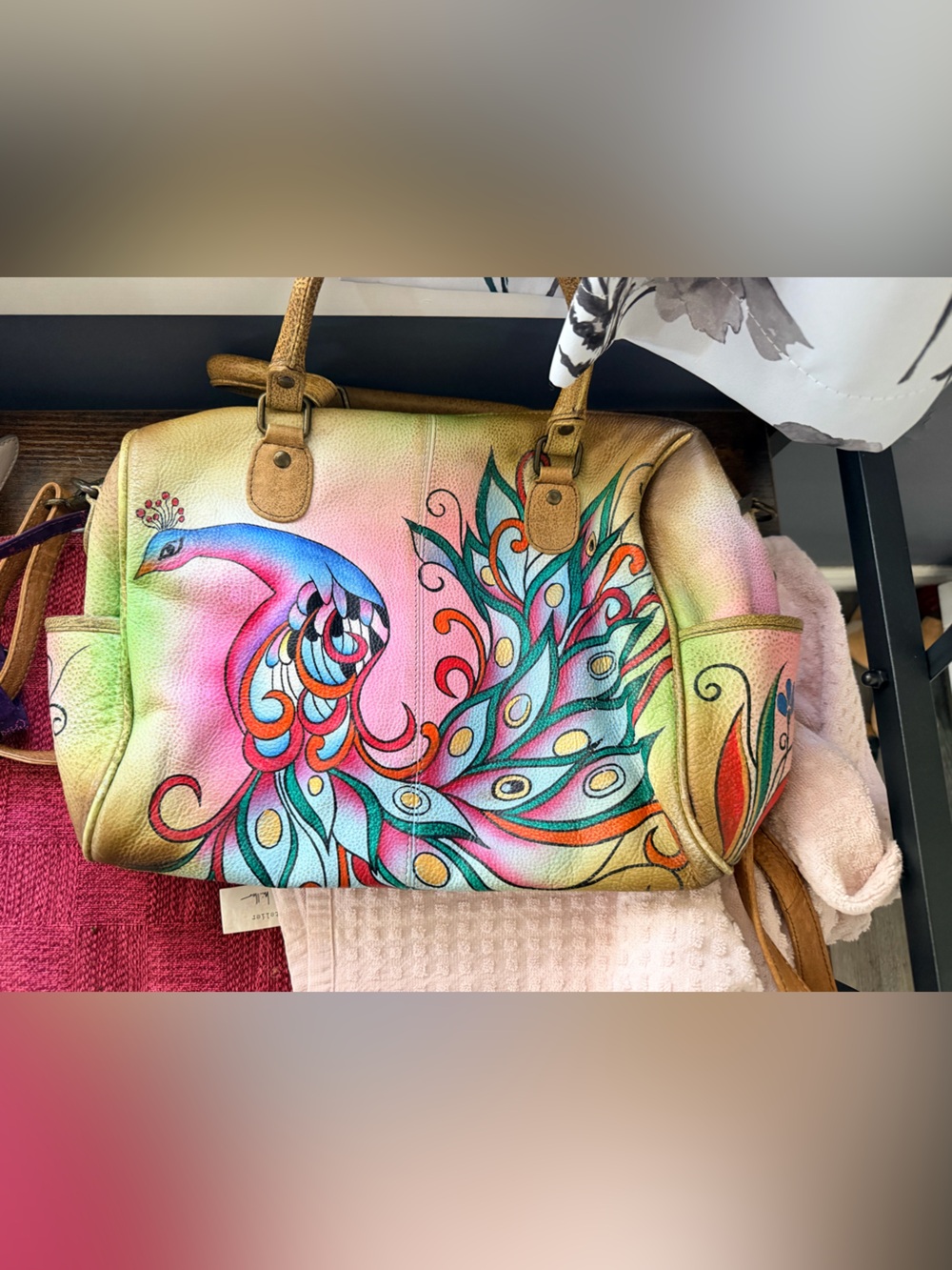 Anuschka Hand-Painted Peacock Tote Bag - Multicolor